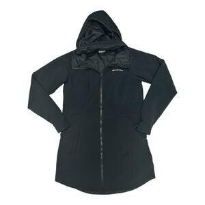 Columbia Women's Sz S Navy Blue Full Zip Long Jacket Adjustable Hood And Sleeve